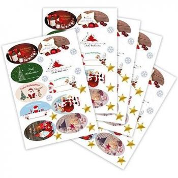 100 Weihnachtsaufkleber Weihnachtsetiketten oval 60 x 35 mm, glänzendes Haftpapier