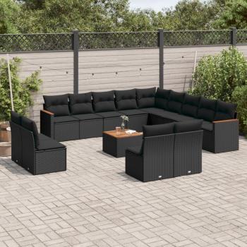 Salon de jardin 14 pcs noir avec coussins en résine tressée