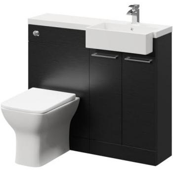 Oceano Nero Oak Full Bathroom Suite – 1 m Vanity, Semi‑Recessed Sink, Dual Doors, Polished Chrome Handles