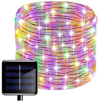 Système d'éclairage solaire étanche avec ruban LED et tuyau de lumière pour décoration extérieure, 12 mètres avec 100 LED et fil de cuivre solaire