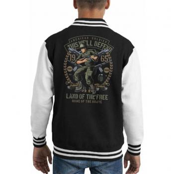 American Soldier: Land of the Free Kids Varsity Coat – B/W