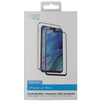 Funda compatible con Apple iPhone 12 Mini + Protector de Pantalla de Vidrio Templado Plano Marco Negro