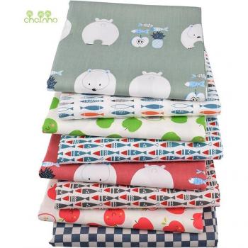 Printed Twill Cotton Fabric 8pcs Bear Fruit & Fish Series for Baby & Child DIY
