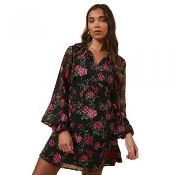 Oasis Petite Floral Tie Dobby Chiffon Mini Dress Black 10