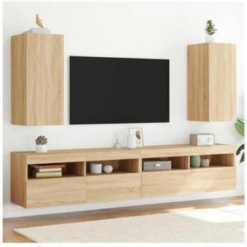 Sonoma‑Eiche Wand-TV-Schrank mit LED‑Leuchten (2‑Einheit) – Braun