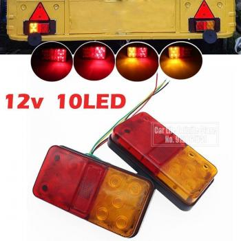 Feu arrière de remorque 12V multi-LED (10) – pack double, clignotant + feu de frein rouge ambre pour véhicules lourds