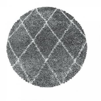 Tapis Rond Losange Gris-Blanc avec Poil Lourd