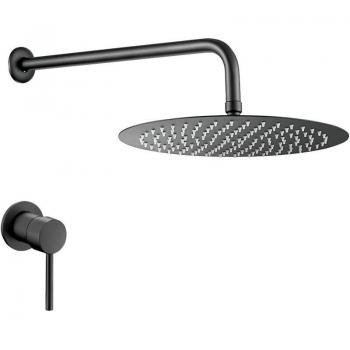 Valaz 20 cm Ducha Empotrada Serie Guadiana: Monomando 1 Vía Negro Mate a Pared