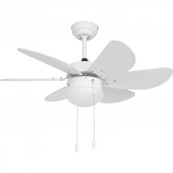 Homcom Ceiling Fan with LED Light, 6 Reversible Blades, Flush Mount, White