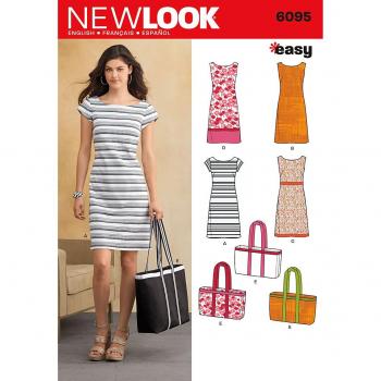 New Look Easy Sewing Pattern 6095: Misses Dresses and Bags, Size A(10-12-14-16-18-20-22), Multicolor