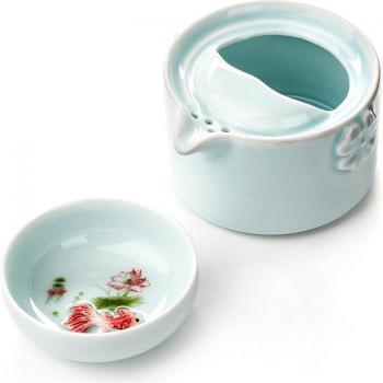 Celadon Tee-Set mit Karpfen-Motiv