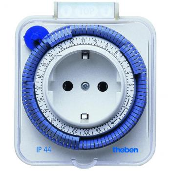 Temporizador analógico Theben 026 IP44, 24 horas, con tapa, enchufe Schuko