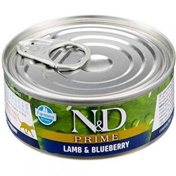 Farmina n&d deliciuos grain free gatto prime con agnello e mirtilli da 70 gr in lattina