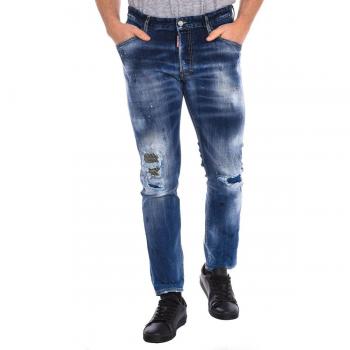 Dsquared2 Men's 'Skater' Leather Logo Jeans Blue
