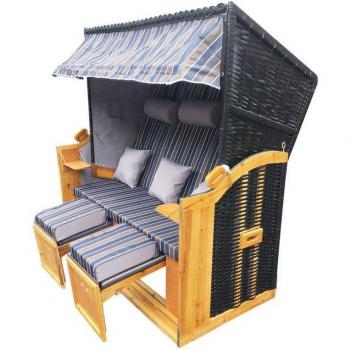 BRAST XXL Strandkorb 3‑Sitzer – USEDOM – Braun/Blau gestreift