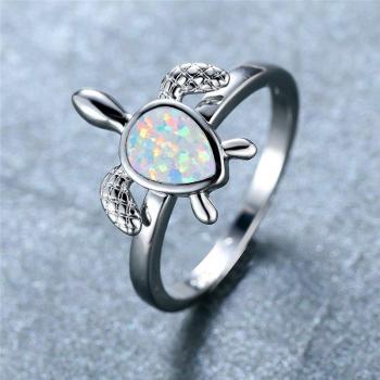 Water‑Stone Turtle Bracelet – White/Blue Opal Accent