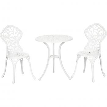 Set Giardino Outsunny 3 Pezzi, 2 Sedie da Esterno e Tavolino Rotondo in Alluminio Bianco