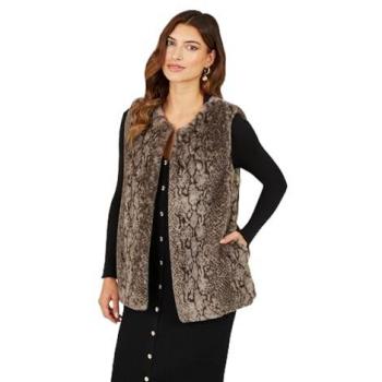 Yumi Womens Grey Snake Print Faux Fur Gilet