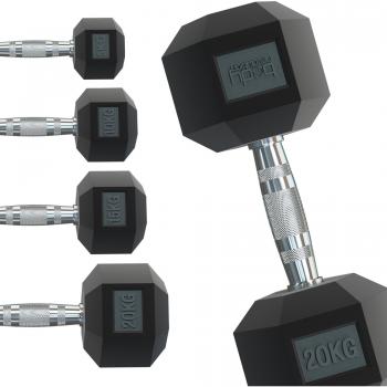 Anti-Roll Rubber Coated Hex Dumbbell – 35kg (Body Revolution)
