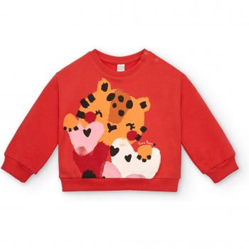 Sudadera Tuc Tuc de niña con tigre y corazones en rojo