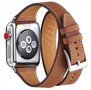 Bracelet Compatible Apple Watch 38mm 40mm Cuir Marron Double Tour