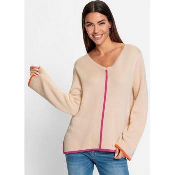 V‑Ausschnitt Strickjacke Heine – mehrfarbig, Elfenbein & Fuchsia