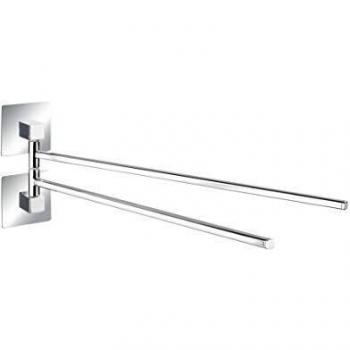 Portasciugamani da parete per bagno Quadro, con 2 barre mobili, fissaggio senza foratura Turbo-Loc®, in acciaio inossidabile, 3,5x14x40 cm, lucido