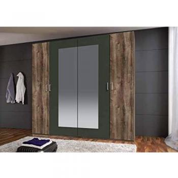 Armoire 4 portes miroir chêne châtaigne rechampis graphite