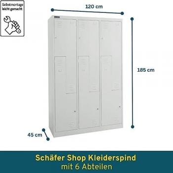 Vestiaire moderne Z‑portes, six caissons avec étagère supérieure et tringle à vêtements, serrure cylindrique, socle intégré
