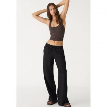 Stradivarius Black Linen Blend Sweatpants, Size Small