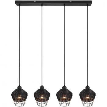 Sospensione Borka 4 Luci in Rattan Nero