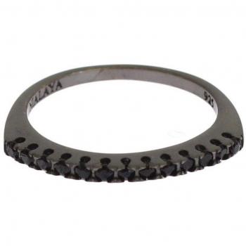 Nialaya Black CZ Rhodium 925 Silver Women's Ring