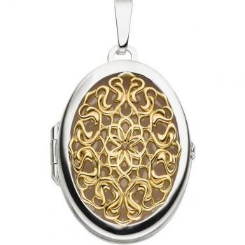 Medallion JOBO – Silberschmuck, ovales Ornament, 925bicolor vergoldet