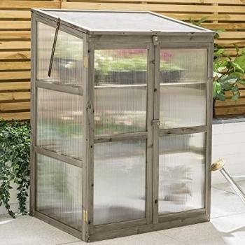 Christow Large Grey Wooden Cold Frame Greenhouse with Polycarbonate Windows