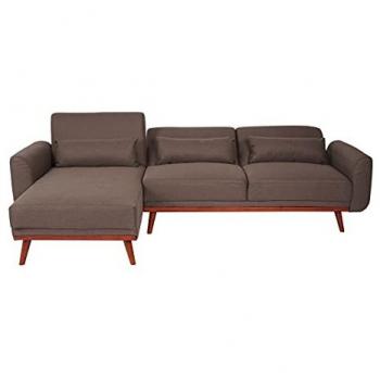 Eckcouch HWC-J20, 3-Sitzer mit Schlaffunktion, L-Form, braun, Stoff/Textil