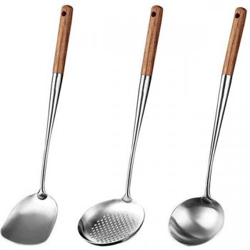 Juego de Utensilios de Cocina para Wok, espátula y cucharón Skimmer, 17 pulgadas, acero inoxidable 304