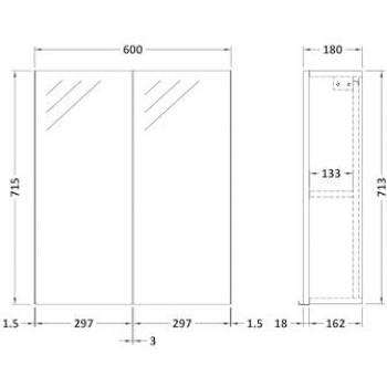 Balterley 600mm Wall Hung Bathroom Mirror Cabinet Soft Black