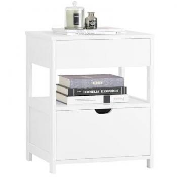 Sofaendtable SoBuy – 45 × 38 × 55 cm, 2 Schubladen + Ablage, Weiß