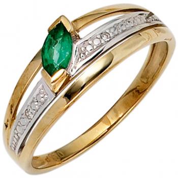 Damen‑Ring Jobo – 585 Gold (Gelbgold), Smaragdgrün & 2 Diamanten, Größe 62