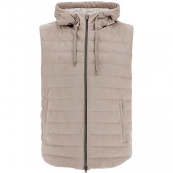 Polyshell V-Neck Down Jacket, Beige/Hover Gray, Men’s 50 (Herno)