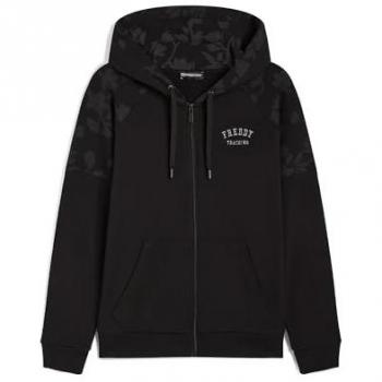 Giacca Fitness Full Zip Con Cappuccio Floreale Nero Donna S