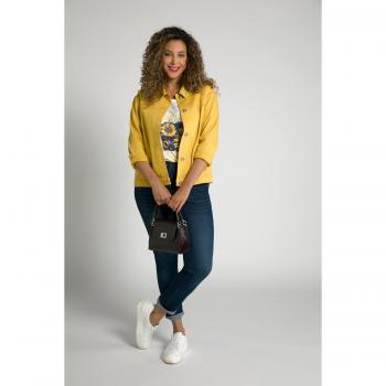 Giacca di jeans con applicazioni floreali, Donna, Giallo, Taglia: 52/54, Cotone