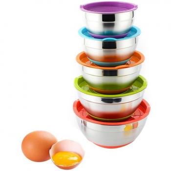 5-Piece Stainless Steel Salad and Egg Bowl Set with Silicone Pads