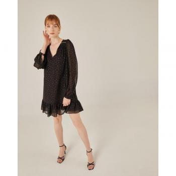 Niza Vestido Corto con Volante y Goma Metálica