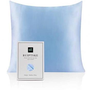 RUIPTSKE Taie d'oreiller en Soie Naturelle, hypoallergénique, 22 Momme, 100% Soie, 600 Fils, Light Blue, 65x65cm