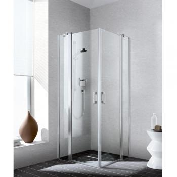 Kermi Liga Eck-Halbteil Pendeltür links 90x200 cm silber matt ESG klar