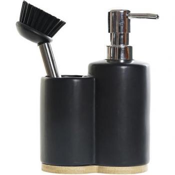 Saponetta DKD Home Decor Nero Argento Bambù Naturale Acciaio Inossidabile 11,5 x 6,5 x 18,5 cm