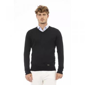 Baldinini V-neck Knitwear Male Black Size 3XL V-Neck Long Sleeve Sweater