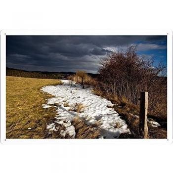Cartel de metal Retro Vintage Primavera Nieve Deshecho Parche Cerca 46710 Decoración de Pared by hamgaacaan