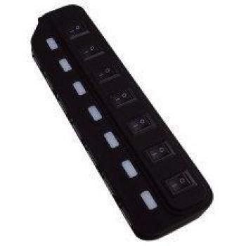 Cubo USB 2.0 MediaRange Hub 7 Puertos con Conmutadores, Negro